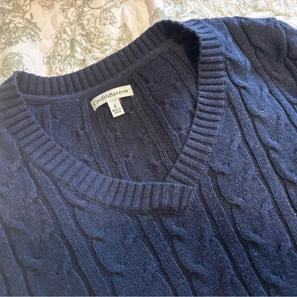 Croft & Barrow sz S Navy Blue V-Neck Sweater cable knit cotton layering preppy - Picture 4 of 15